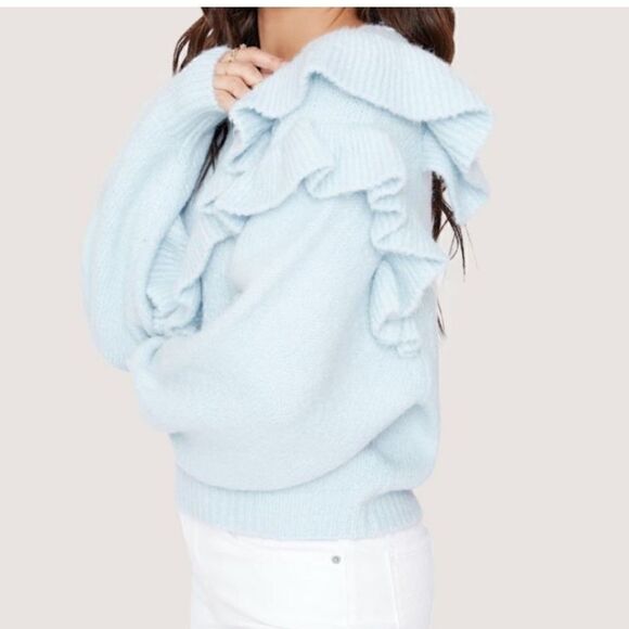 LOST + WANDER Stay Humble Sweater Exaggerated Ruffle Baby Blue M / L NWT - Picture 5 of 13